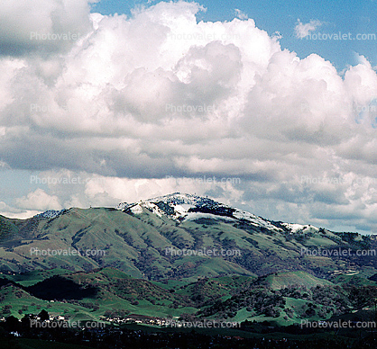Mount Diablo in the Snow, snow covered, winter, wintertime, cumulus clouds