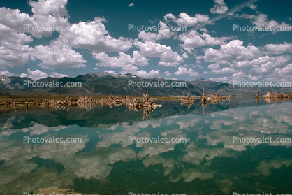 Cumulus Clouds, Mountains, Lake Reflection, water
