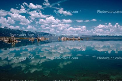 Cumulus Clouds, Mountains, Lake Reflection, water