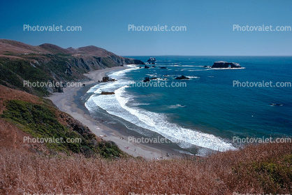 Goat-Rock, Arch, Pacific Ocean, Foam, Horizon, beach, sand, cliffs, coastal