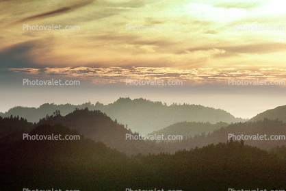 Hills, stack of mountains, sunset, clouds