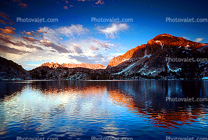 mountain, Sierra-Nevada, lake, reflection, clouds, sunset, water