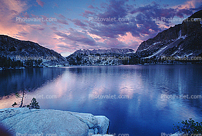 mountain, Sierra-Nevada, lake, clouds, sunset, reflection, water