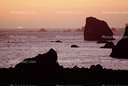 Sunset, Pacific Ocean, rocks