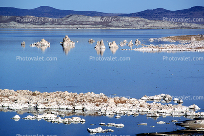 Tufa Formations, water, reflection, hills, mountains