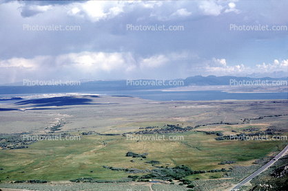 Mono Lake, US Highway 395, Barren Landscape, Empty, Bare Hills, water, July 1962, 1960s