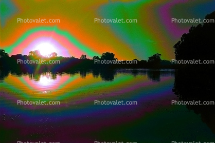 Psychedelic Lagoon, sunset, water, reflection, psyscape