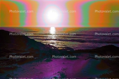 psychedelic sunset over the waves, psyscape