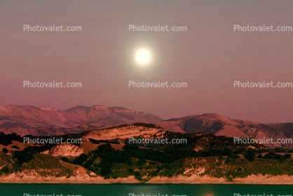 Moon Reflecting over San Marcos Pass, Santa Barbara County, mountains, hills