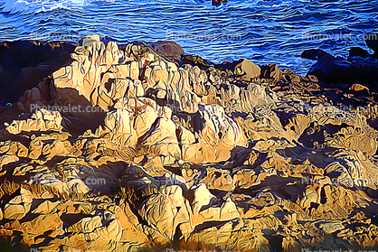 Rocks, Cambria, Shoreline, Paintography