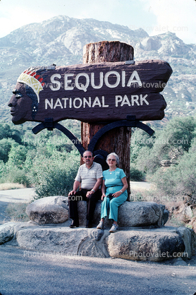 Sequoia National Park road sign, American Indian Bust, 1950s