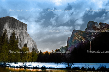 El Capitan, Bridal Veil Falls, Three Sisters, Merced River, Waterfall, Granite Cliff