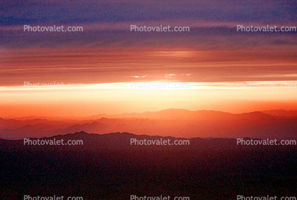 Sunset Desert Valley, Mountain Ranges Layered