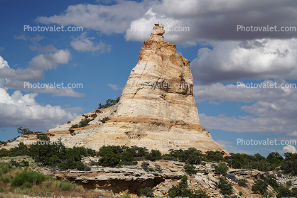 Sandstone Rock Formations, Peak, Tower, Clouds, Butte