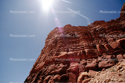 Sun, Sandstone Cliff, trees, stratum, strata, layered, sedimentary rock
