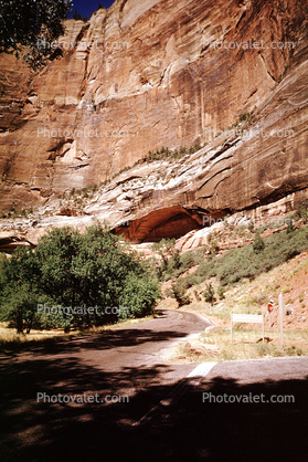 Road, Sandstone cliffs, valley