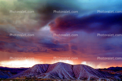 Flaming Sunset Virga, Rainy Clouds, mountains