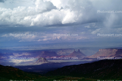 Mountains, clouds, rain, forest, Castleton Tower, Castle Valley, east of Moab