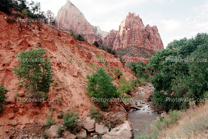 Valley, Sandstone Cliffs, trees, river, rocks