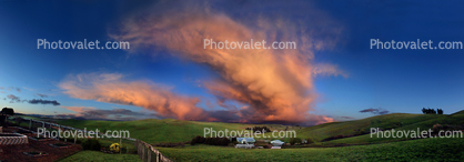 Amazing Sunset Clouds in the Valley, Mamatus Clouds fractals, Sunclipse, Fence, Panorama