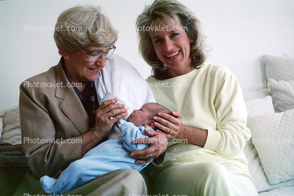 Grandmother, Mother, Love, Kiss, Bottle Feeding, newborn