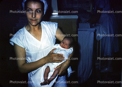 Newborn, one day old, Baby, Mother, Child, 1950s, Childbirth
