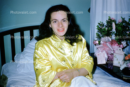 New Mother Resting, Robe, Bed, Hospital Room, 1940s, Childbirth
