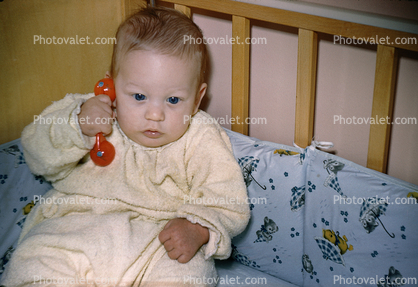 Baby on the Phone, Crib, cute, funny, 1950s