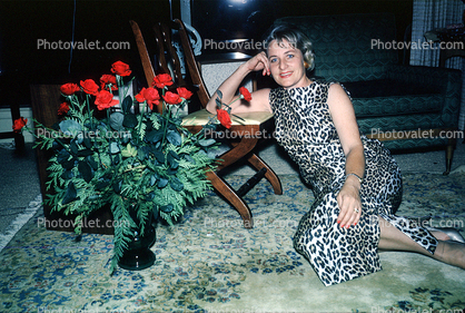 Woman, Smiles, leopard skin dress