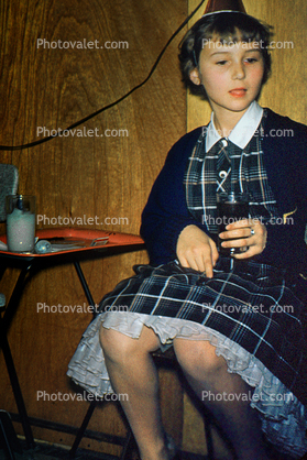 Girl Sitting, petticoat, dress, slip, 1950s