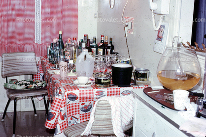 Punch Bowl, Messy Table, Bottles, Chair, 1950s