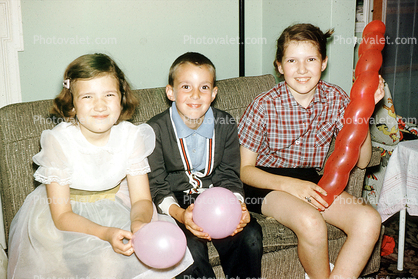 Girl, Boys, Balloons, Smiles, 1950s