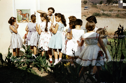 Pin The Tail on the Donkey, Girls, Party Dress, 1950s, Vicki's Eighth Birthday Party