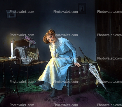 1890's, Contemplative Woman, Pensive, candle