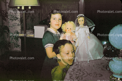 GIRL, BOY, Brother, Sister, Dolls, 1940s
