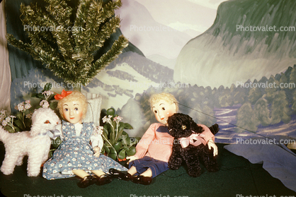 Heidi and Peter on the Mountain, Mary had a Little Lamb, diorama, 1950s