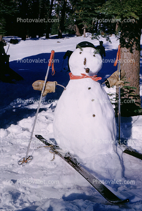 snowman on snow skis