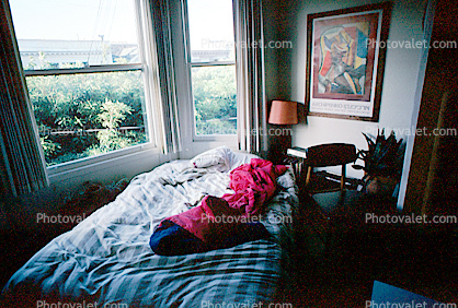 Bed, Blankets, Window, Lamp