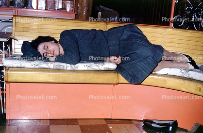 Sleeping Woman, Bench, Dress, Woman, 1950s