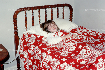Smiling Girl in her Bed, Blanket
