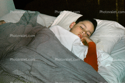 Boy in a Bed, Sleeping, Pillow, Blanket, April 1968, 1960s
