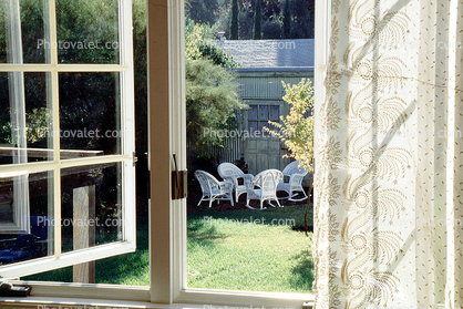 Window Frame, backyard, chairs