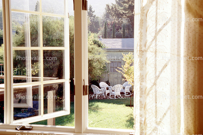 Window Frame, backyard, chairs