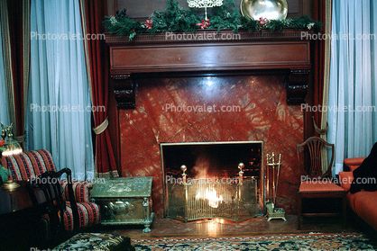 Fire in the Fireplace, mantle, chair