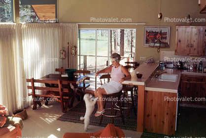Woman at a Bar, Poodle, kitchen, dinning room