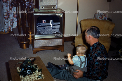Father and Son Watching the Moon Landing, 1969, 1960s