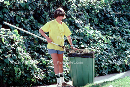 Garden, Rake, raking, boy, teen, tween, Pacific Palisades, California, 1970s