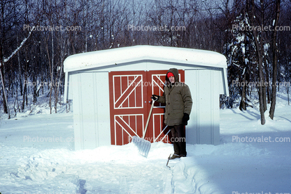 Snow Shovel, shed, clearing the snow, 1960s
