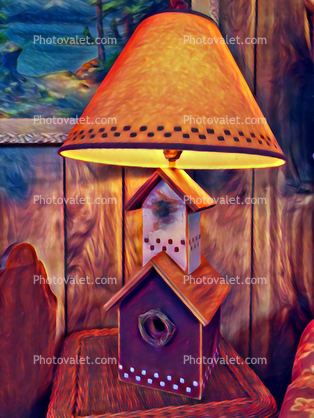 Birdhouse Lamp, Shade, abstract, surreal