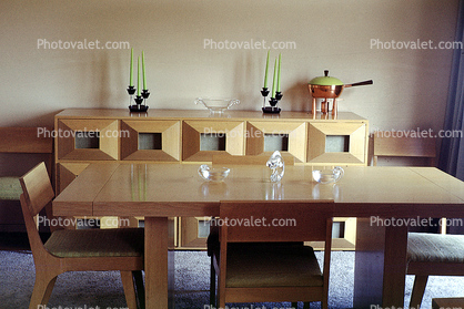 Dining Room Table, chairs, modern, candles, 1950s